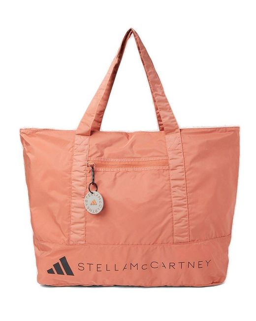 Adidas By Stella McCartney Red Logo Printed Zipped Tote Bag