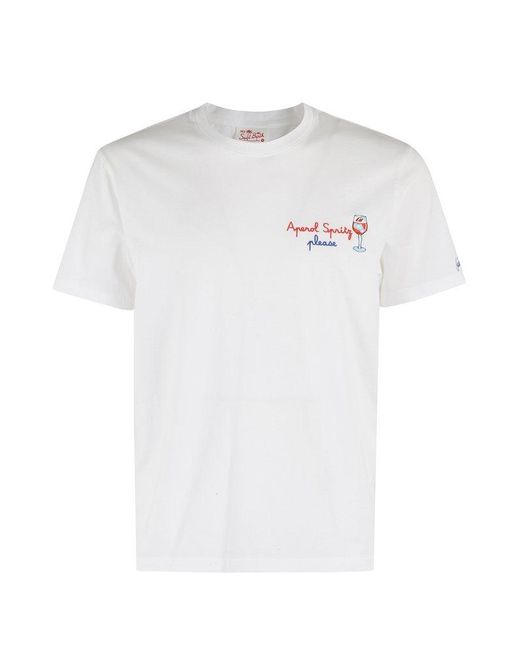Mc2 Saint Barth White Portofino Spritz Please Embroidered T-Shirt for men