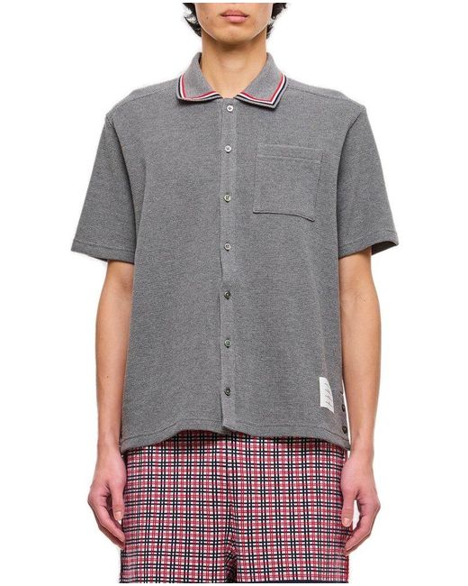 Thom Browne Gray Textured Short-sleeved Polo Shirt for men