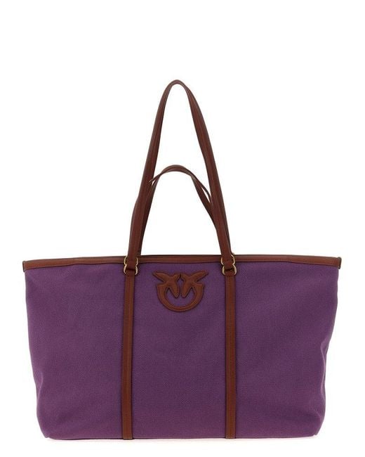 Pinko Purple Love Birds Logo Patch Large Tote Bag
