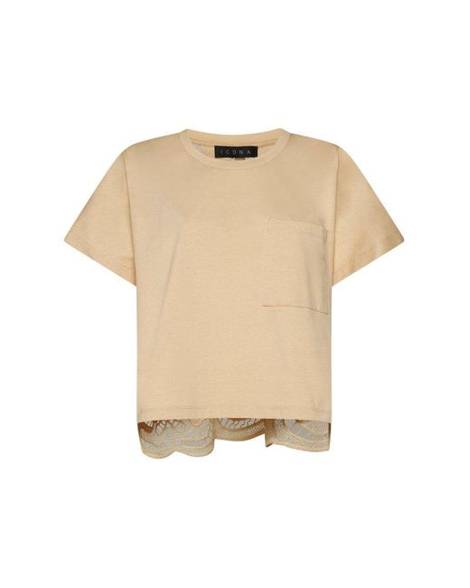 Kaos Natural Lace Hem T-Shirt