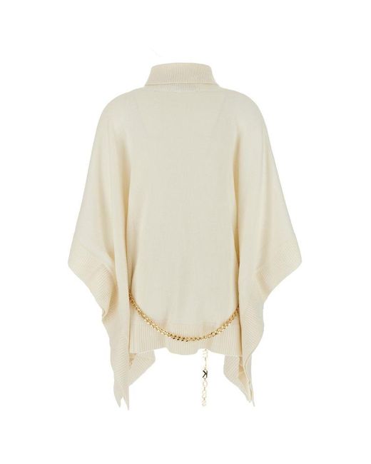 Michael Kors White Michael Turtleneck Chained Poncho