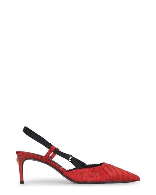 Dolce & Gabbana Red Corset-style Satin Slingbacks