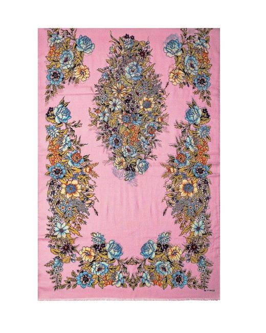 Etro Pink Placed Bouquet Scarf