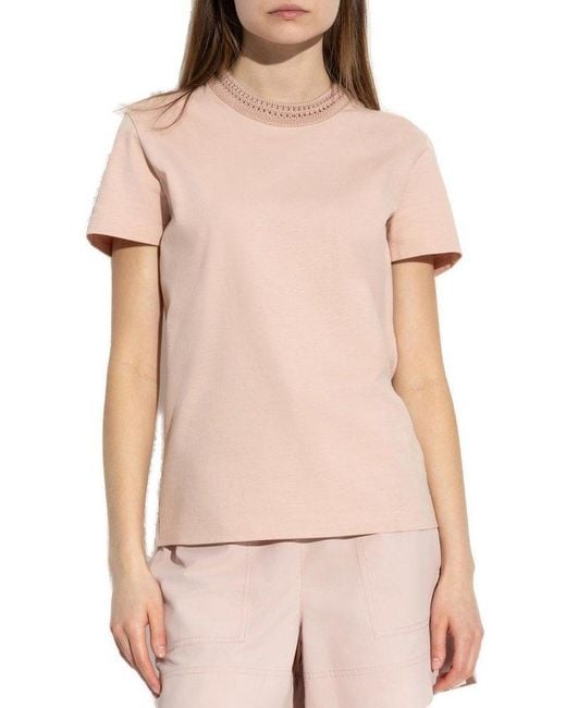 Moncler Pink T-Shirt With Decorative Neckline