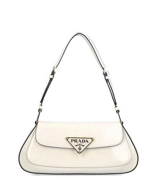 Prada Cleo Logo Plaque Shoulder Bag in Natural Lyst UK