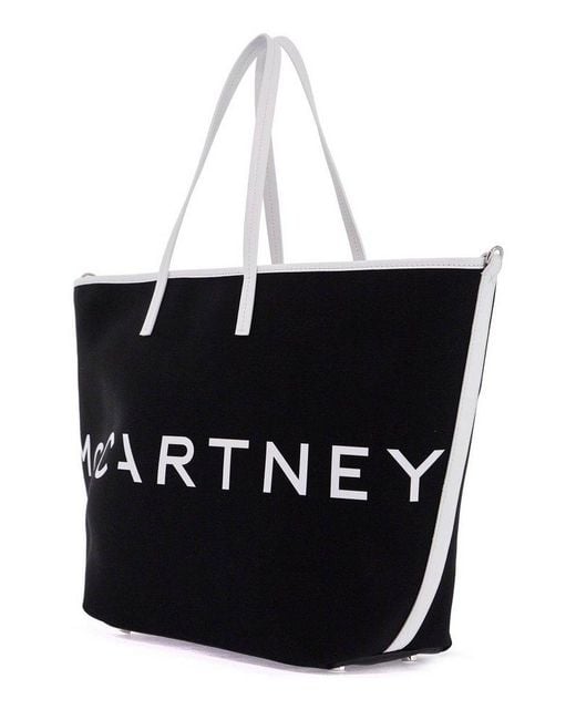 Stella McCartney Black Logo Printed Contrast-Trim Tote Bag