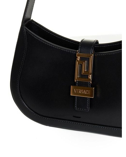 Versace Black Greca Goddess Logo Plaque Small Shoulder Bag