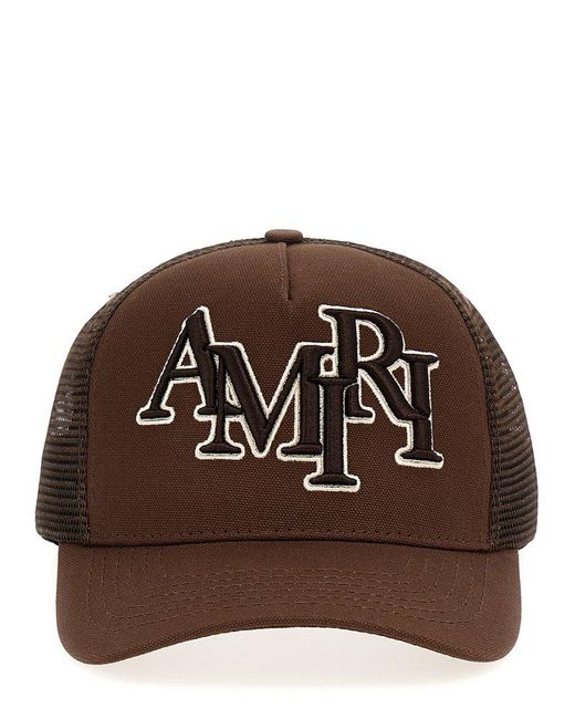 Amiri Brown Staggered Logo Hats for men