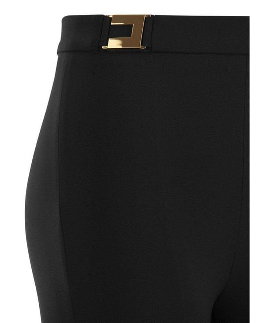 Elisabetta Franchi Black Straight Crepe Trousers With Logo Plaques