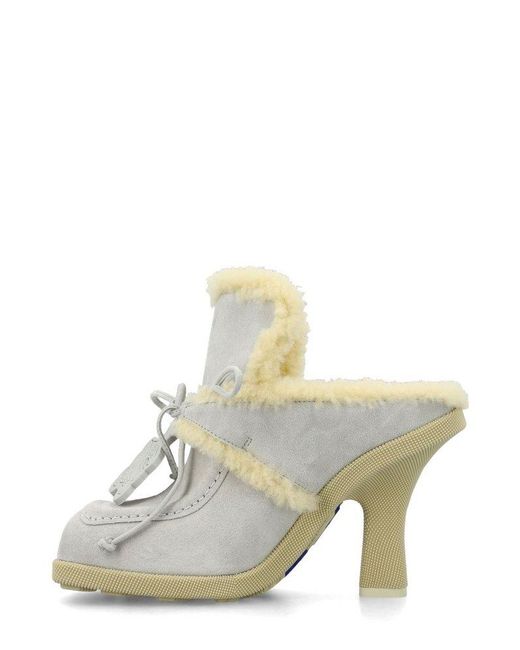 Burberry White Suede And Shearling Highland Mules
