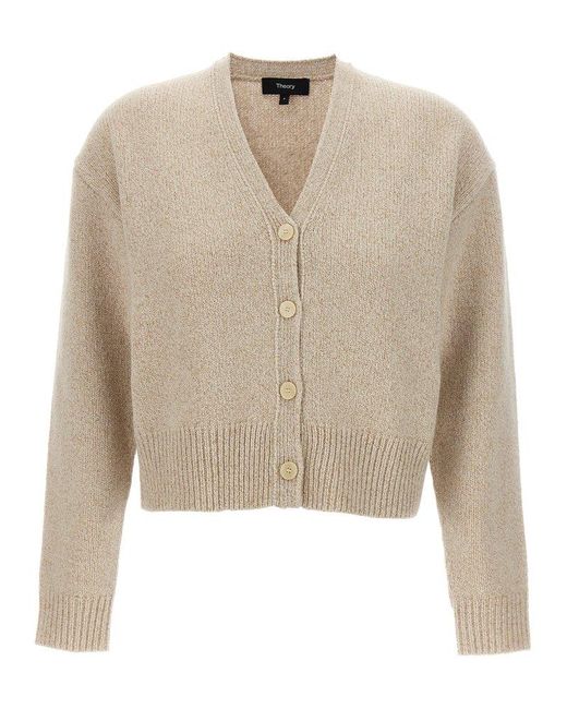 Theory Natural V-neck Buttoned Cropped Cardigan