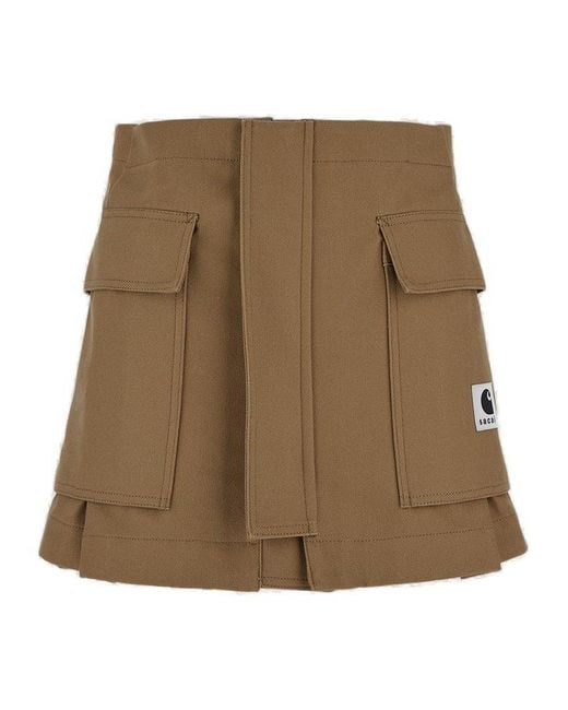 Sacai Brown X Carhartt Wip Logo Patch Layered Shorts