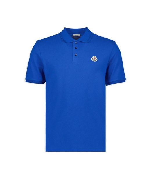 Moncler Blue Logo Patch Polo Shirt for men