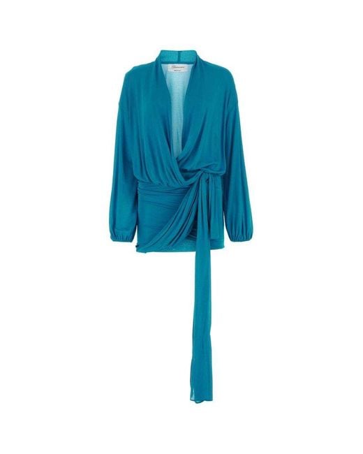 Blumarine Blue Knotted Asymmetric Mini Dress