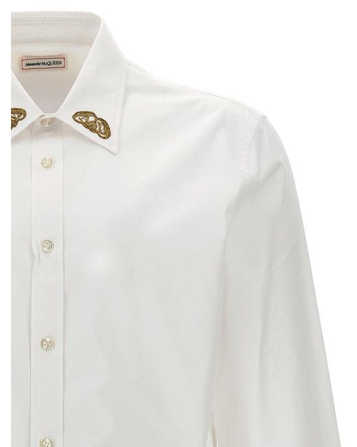 Alexander McQueen White Embroidered Collar Shirt Shirt, Blouse for men