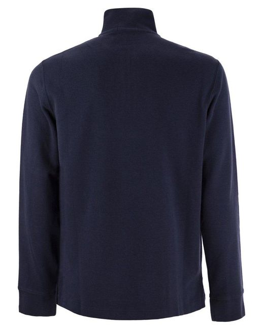 Polo Ralph Lauren Blue Ribbed Pullover With Zip for men