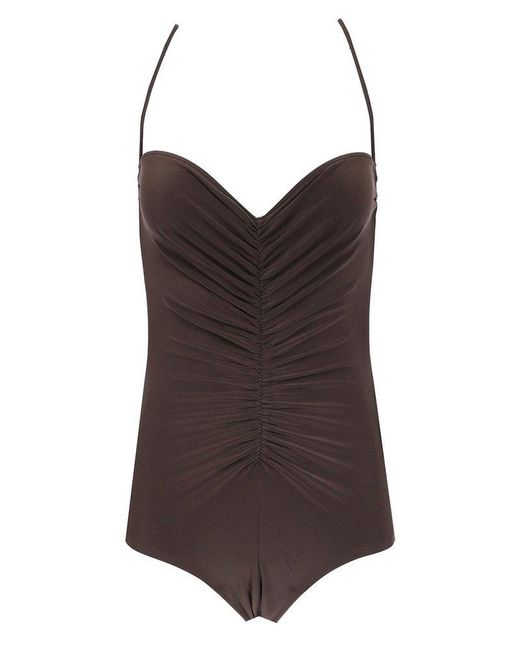 Norma Kamali Brown Gathered Bodysuit Tops