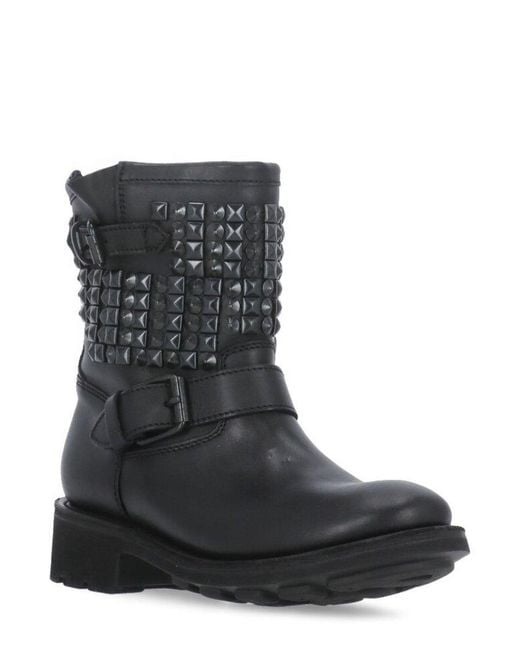 Ash Black Stud Embellished Buckle-Detailed Boots