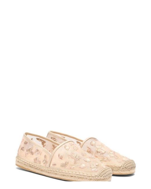 Stuart Weitzman Pink Floral Embroidered Flat Shoes