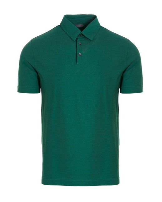 Zanone Green Short-sleeved Straight-hem Polo Shirt for men