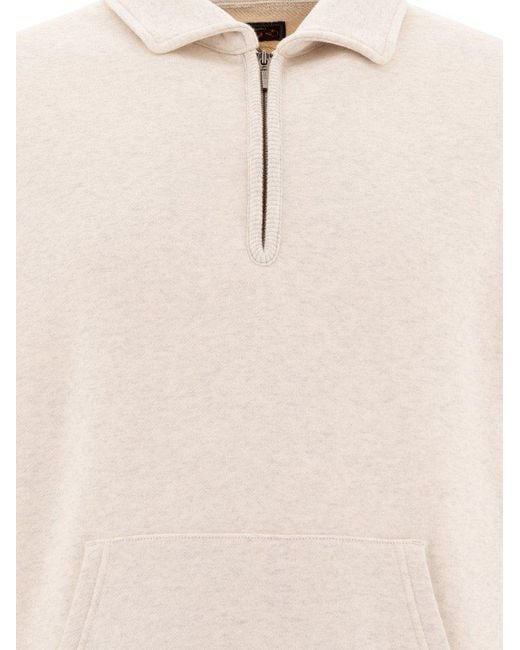 Beams Plus Natural Half-Zip Sweatshirt for men