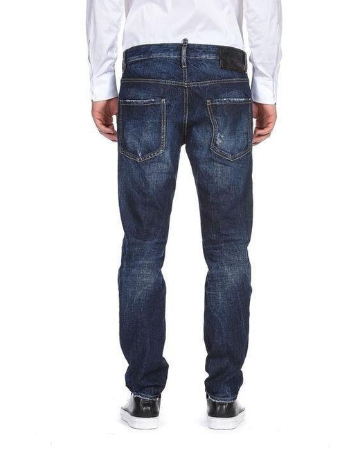 DSquared² Men's Dsquared 2 Logo Print Slim-Fit Jeans - Blue - Slim Jeans