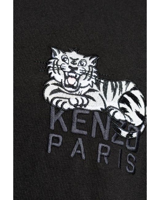 KENZO Black Logo Embroidered Crewneck T-Shirt for men
