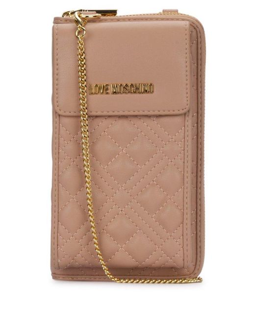 Love Moschino Brown Logo Plaque Chained Wallet