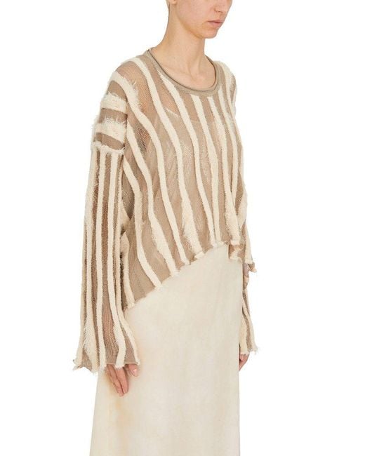 Uma Wang Natural Striped Knitted Distressed Jumper
