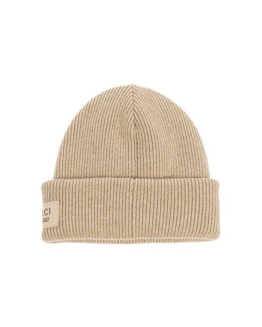 Gucci Natural Wool Logo Patch Beanie