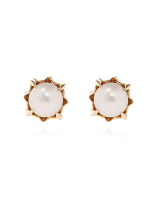 Bottega Veneta Metallic Earrings With Pearls,