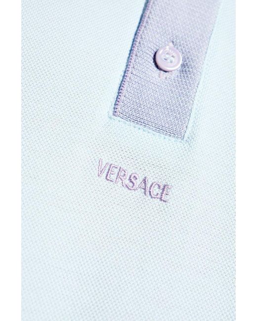 Versace Blue Greca-Collar Short-Sleeved Polo Shirt for men