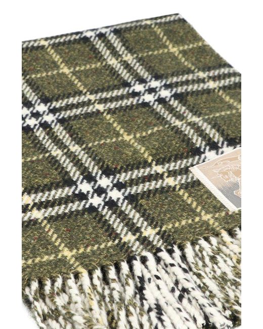 Burberry Green Checkered Logo Patch Fringed Scarf for men