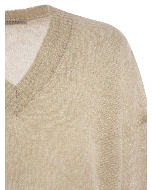 Brunello Cucinelli Natural Sparkling Mohair And Wool Sweater