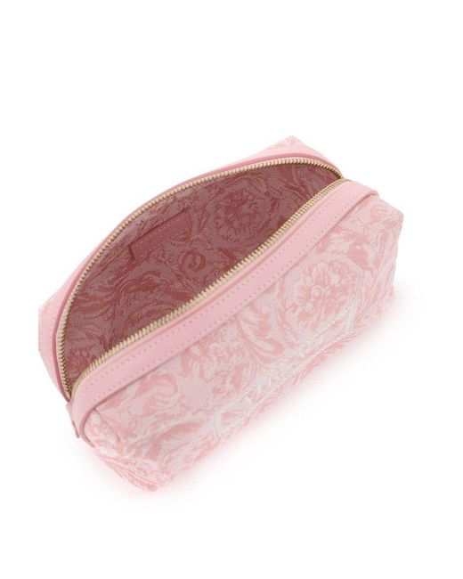 Versace Pink Logo-embroidered Jacquard Zip-up Toiletry Bag
