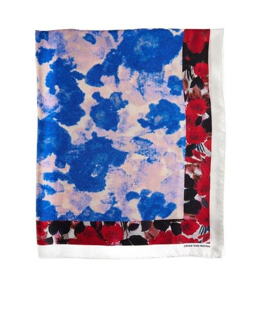 Dries Van Noten Blue Fiore Floral Print Silk Scarf