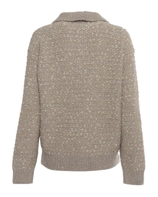 Fabiana Filippi Brown Zipped Knitted Tweed Cardigan