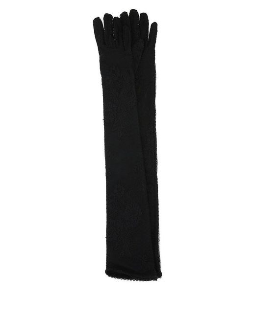 Balenciaga Black Long Stretch Lace Gloves