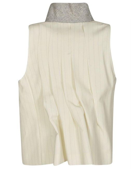 Sacai Natural Pinstriped Double-breasted Pleated Gilet