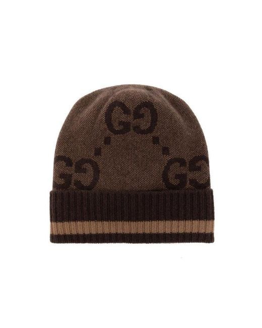 Gucci Brown Gg Cashmere Beanie Hat for men
