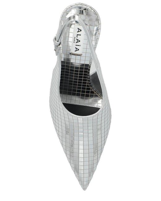Alaïa White Metallic Leather Slingback Pumps