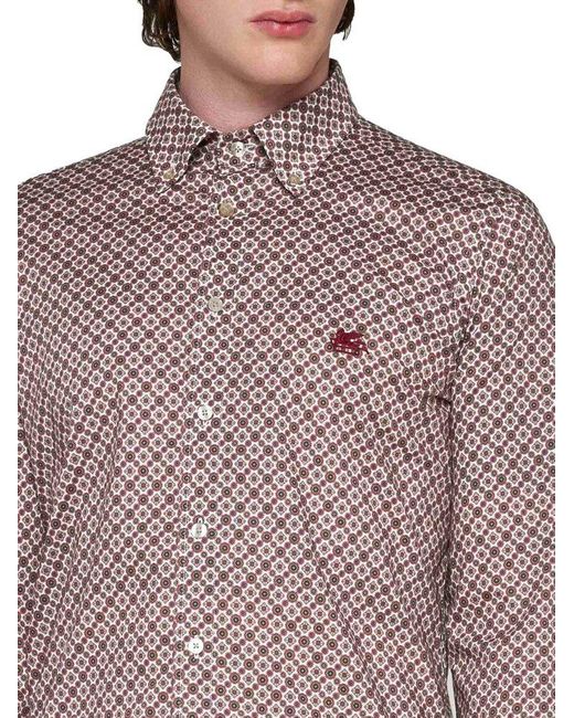 Etro Multicolor Geometric Print Cotton Shirt for men