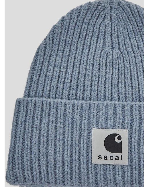 Sacai X Carhartt Wip Logo Patch Knitted Beanie in Blue | Lyst