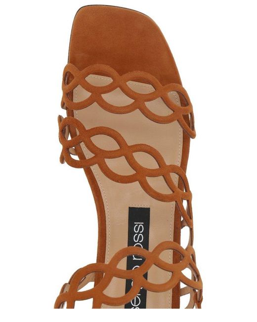 Sergio Rossi Brown Sr Mermaid Openwork Motif Flat Sandals