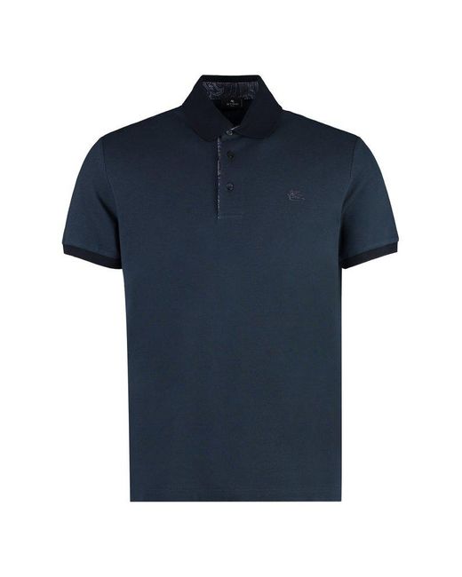 Etro Blue Short Sleeve Cotton Polo Shirt for men