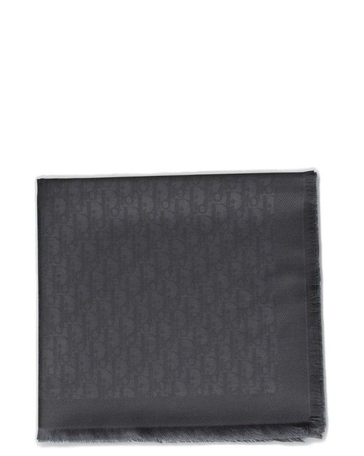Dior Gray Monogrammed Frayed-edge Scarf for men