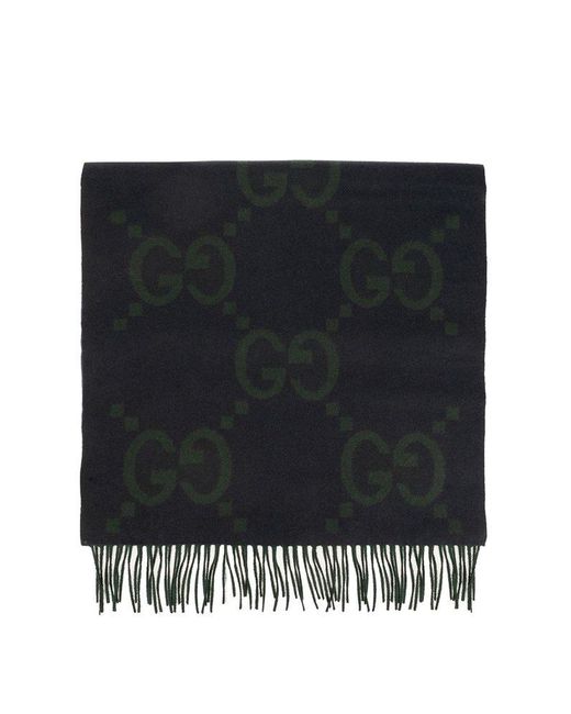 Gucci Black Cashmere Scarf With Monogram, for men