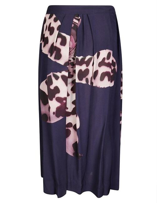 Dries Van Noten Blue Pleated Midi Skirt