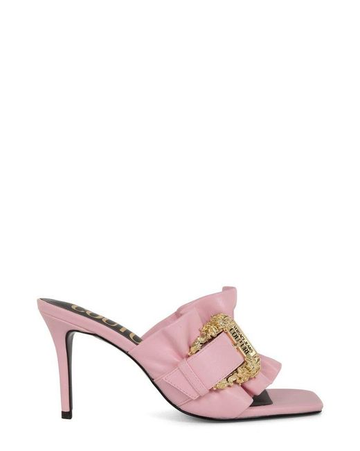 Versace Jeans Pink Buckle-detailed Slip-on Sandals
